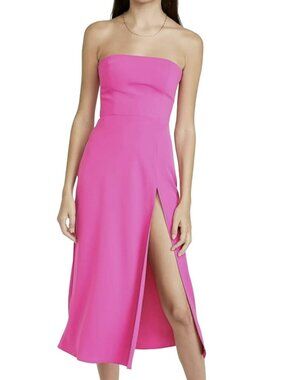 New Amanda Uprichard Size Large Pink Barbie Strapless Midi Smocked Back Dress